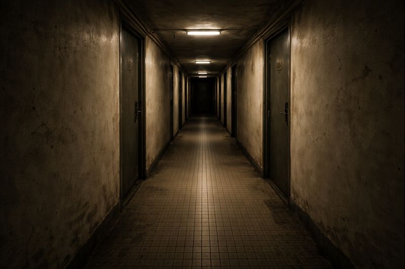 Shifting hallway inside a haunted apartment with changing layout