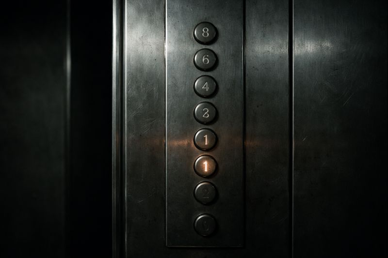 worn elevator button panel with an unmarked floor button
