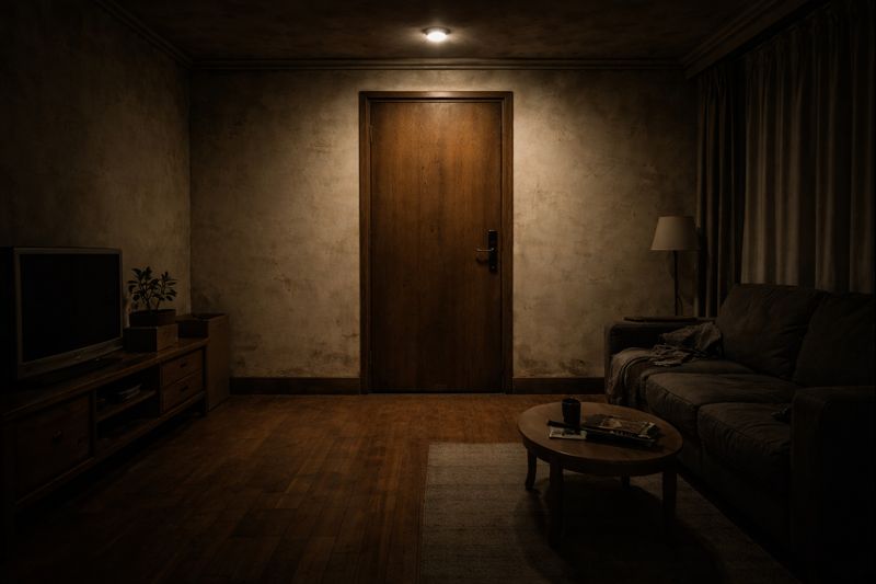 Final door appearing inside a haunted apartment living room