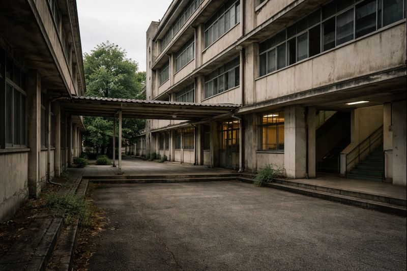 haunted classroom block with upper floors avoided in an old school