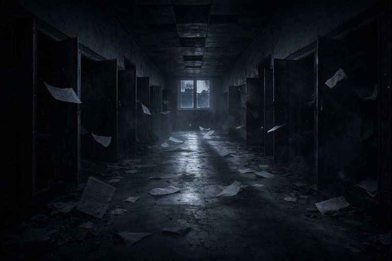 Haunted school lockers opening with papers falling out