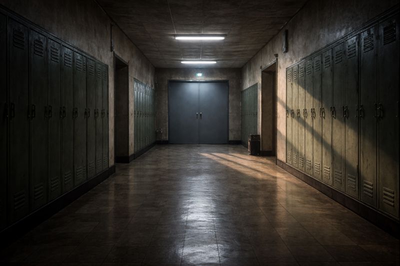 Haunted stairs in a school hallway after the whispers have stopped