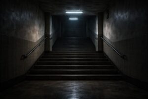 Haunted stairs inside an old Asian school where spirits and memories linger