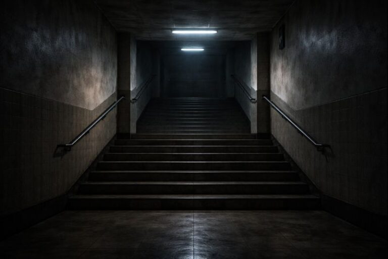 Haunted stairs inside an old Asian school where spirits and memories linger