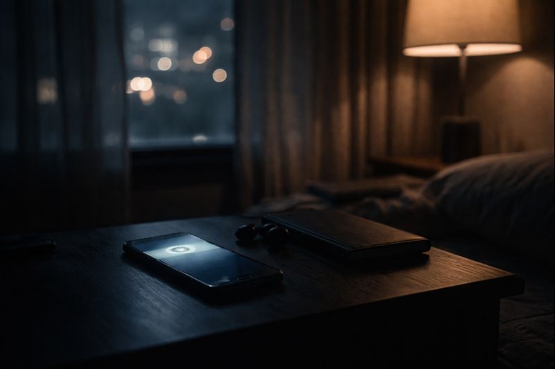 Smartphone glowing with a mysterious notification late at night