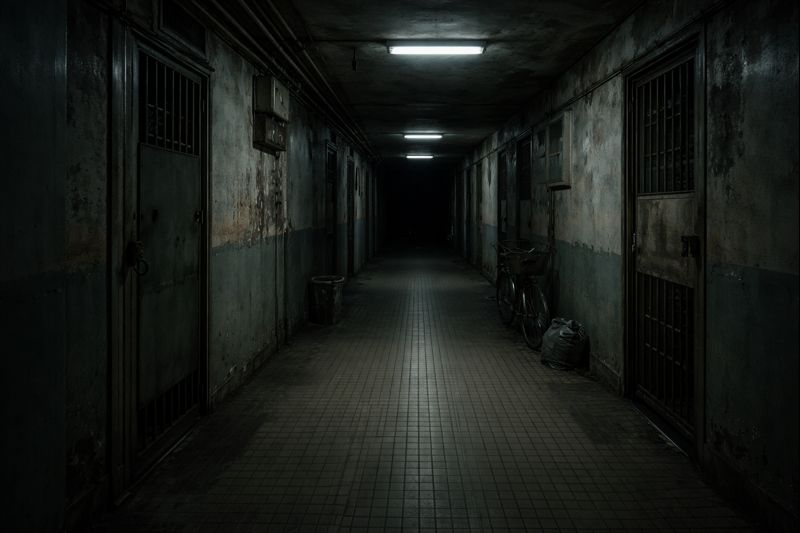 abandoned apartment corridor on a sealed floor