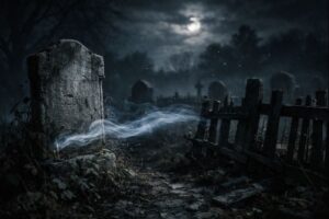 Borrowed fortune ritual performed at a forgotten grave under moonlight
