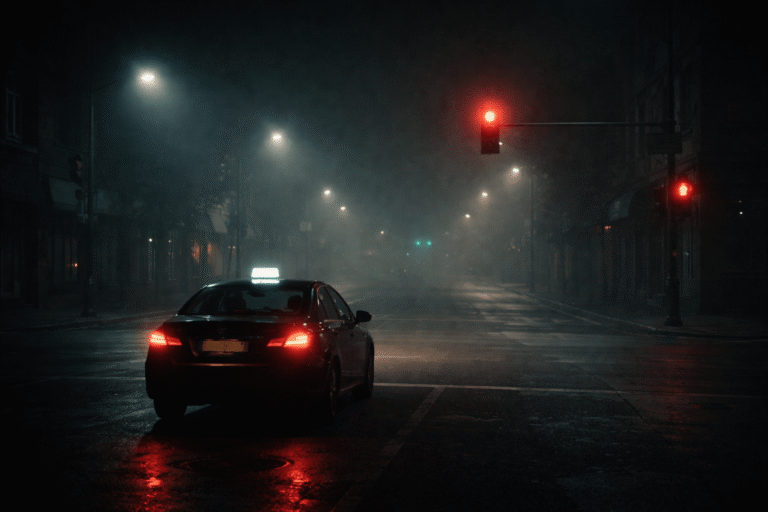 Ride-Hailing driver stopped at a red light on an empty intersection at night after his rating hit 5.1