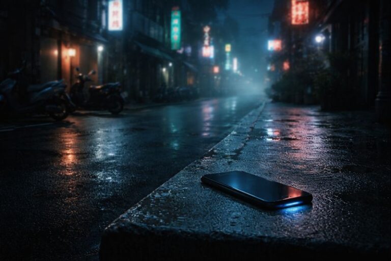 Featured image of an urban legend app appearing at 4:44 a.m. in a quiet Asian city street, symbolizing modern technology horror and loss of control.