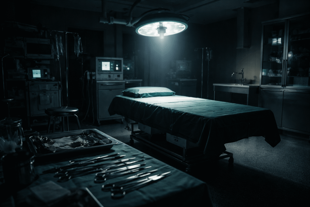 Operating Room Rules scene showing objects moving on their own in empty theatre