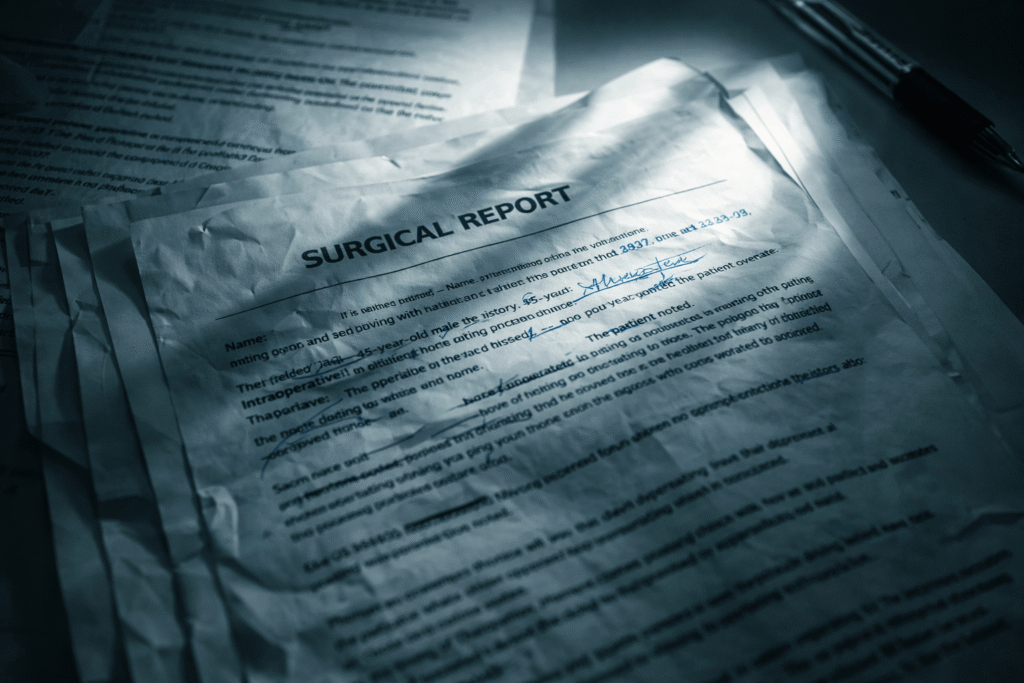 Operating Room Rules corrupted medical report revealing hidden mistake