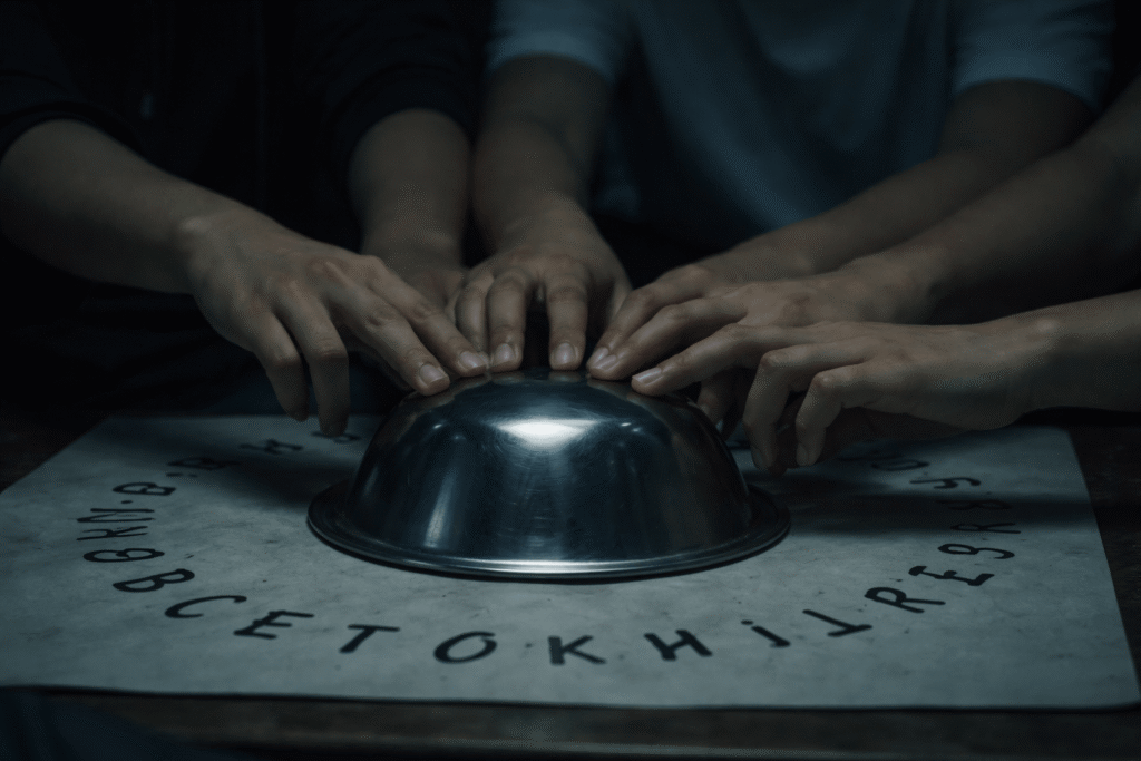 bowl shifting slightly during the quiet summoning game in a dark classroom