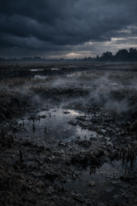 third generation curse revealed in a sunken ancestral field at dusk