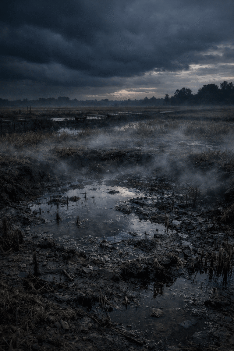 third generation curse revealed in a sunken ancestral field at dusk