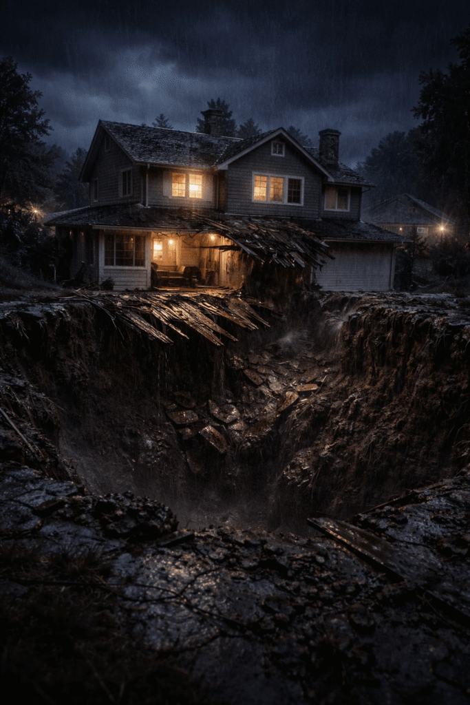 house collapsing into the earth as the third generation curse is fulfilled