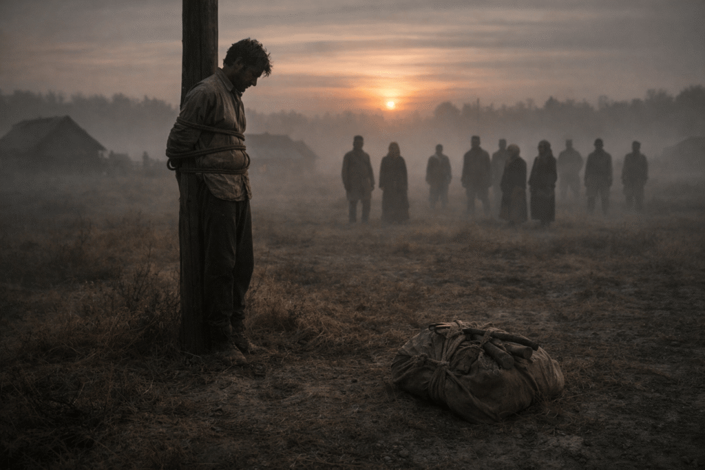 A ritual scene in a village where teeth are taken in this teeth buried beneath threshold horror story