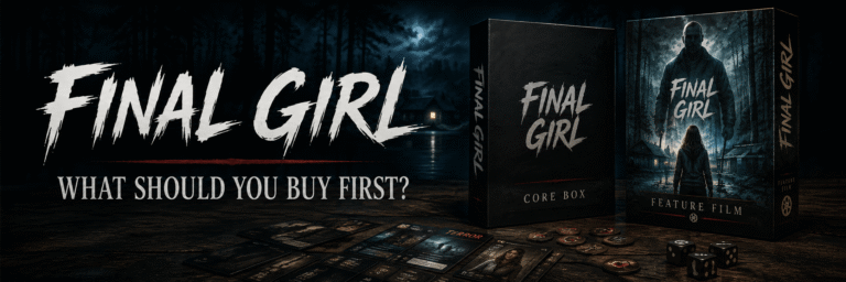 Final Girl board game buying guide showing the Core Box and Feature Film purchase concept.