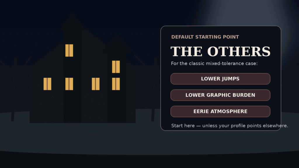 The Others as a starting point for viewers with different scare tolerances who want lower jumps, lower graphic content, and eerie atmosphere.